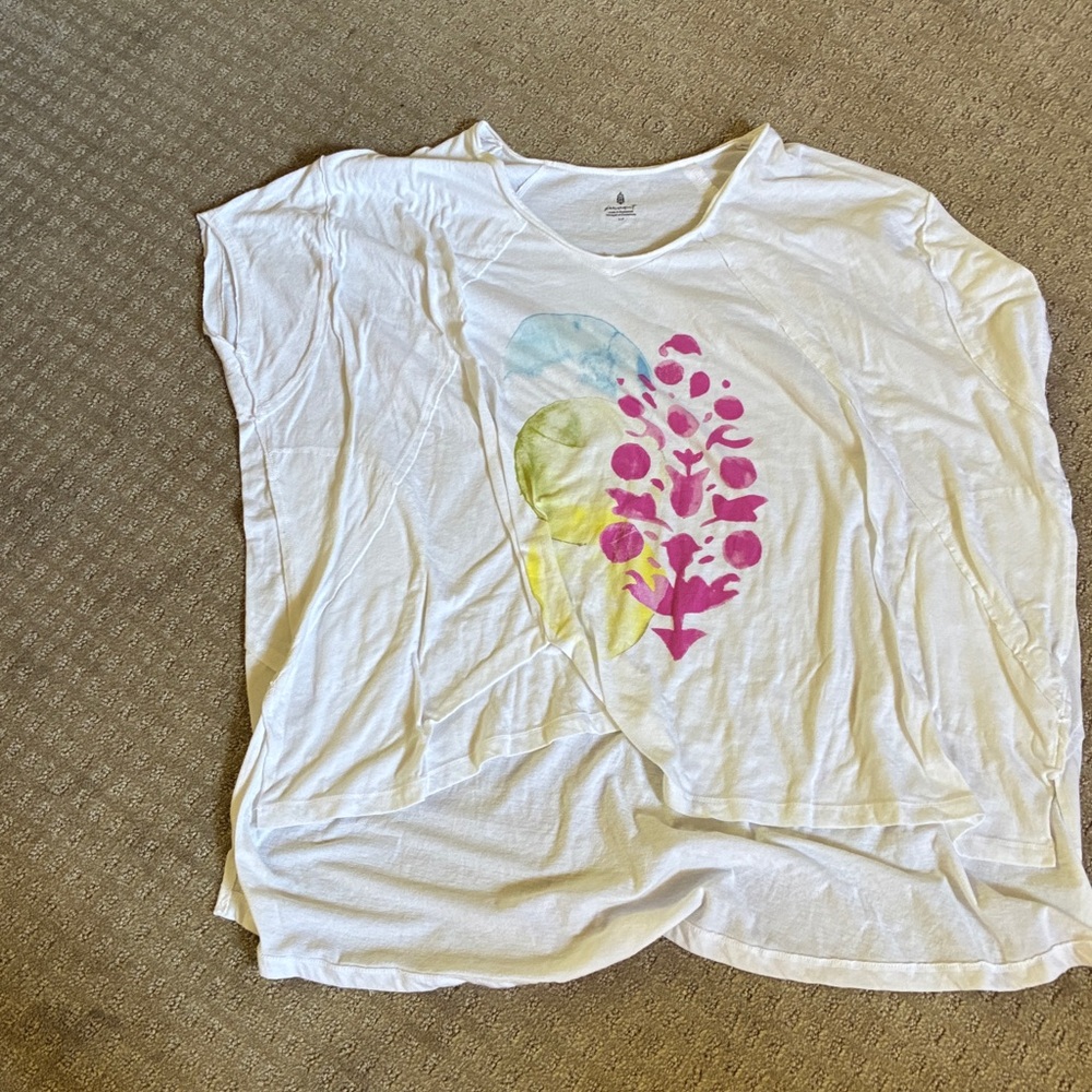 White Graphic T-Shirt with Pink and Yellow Design